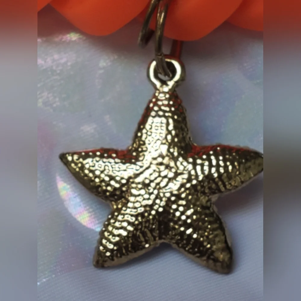 Neon Orange Rubber Rope Betsey Johnson Starfish Bracelet Vintage